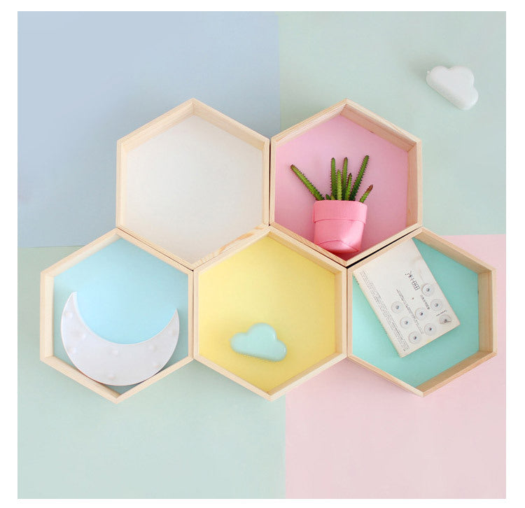 Honeycomb Hexagon Wooden Shelf